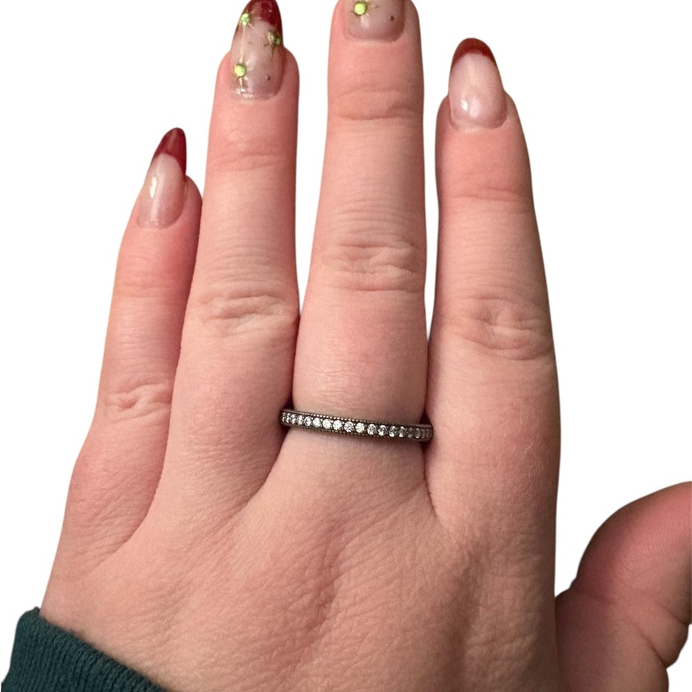 925 Sterling Silver Pandora Sparkle & Hearts Ring Stackable Ring